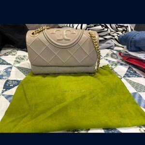 Tory Burch Taupe Quilted Shoulder Bag